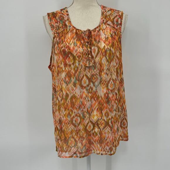 Liverpool Los Angeles Shirred Tie Front Blouse Sleeveless Top M Granola Sheer - Picture 3 of 14